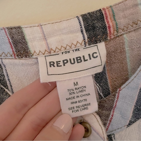 For the Republic cotton linen boho chic flowy button sleeveless tunic striped - Picture 5 of 7